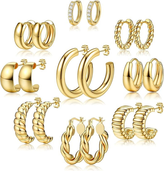 Ash 9 Pairs Gold Hoop Earrings